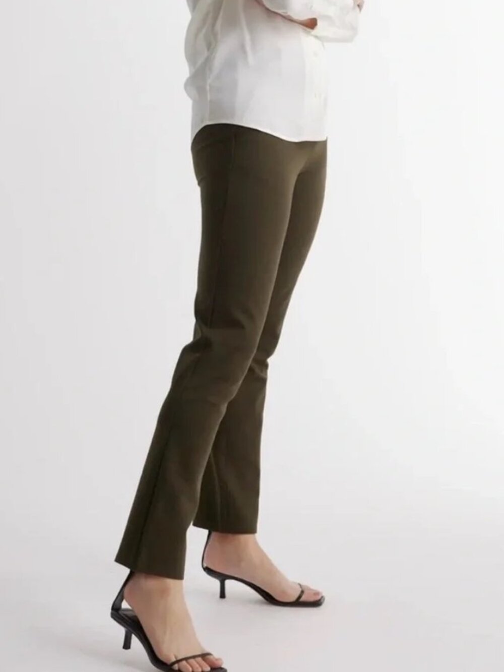 NEW NWT! QUINCE ULTRA-STRETCH PONTE STRAIGHT LEG PANTS OLIVE HIGH RISE KNIT sz M